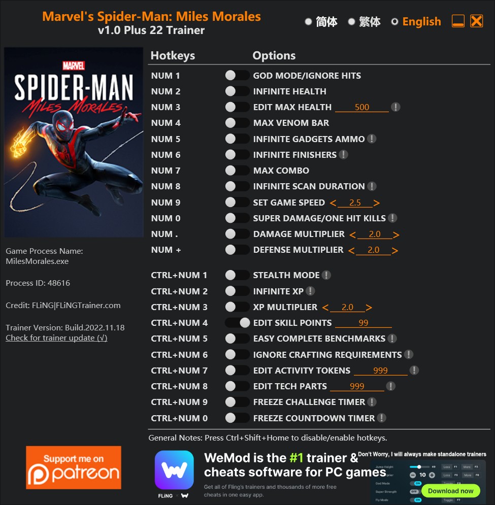 скачать Marvel's Spider-Man: Miles Morales +22 трейнер v1.0 {FLiNG}