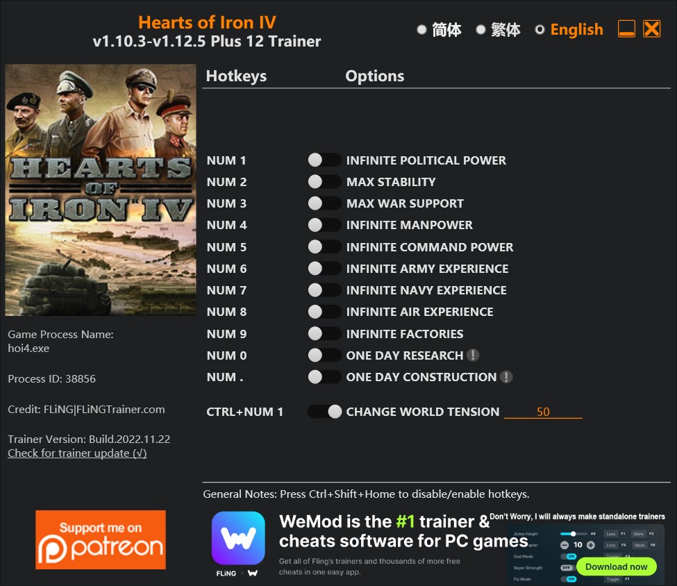 скачать Hearts of Iron 4: +12 трейнер v1.10.3-v1.12.5 {FLiNG}