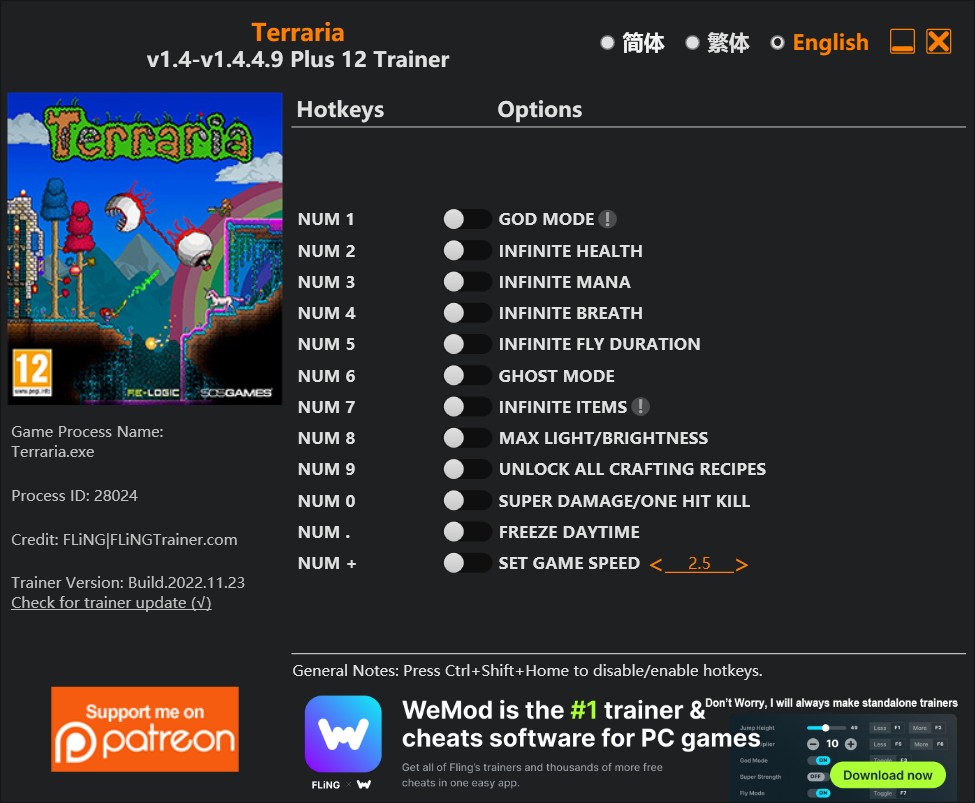 скачать Terraria: +12 трейнер v1.4-v1.4.4.9 {FLiNG}