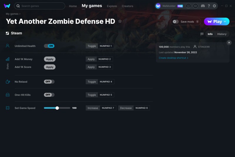 скачать Yet Another Zombie Defense HD: +6 трейнер v26.11.2022 {GreenHouse / WeMod}