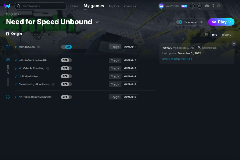 скачать Need for Speed: Unbound +6 трейнер v01.12.2022 {GreenHouse / WeMod}