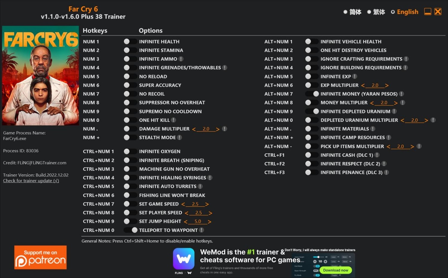 скачать Far Cry 6: +38 трейнер v1.1.0-v1.6.0 {FLiNG}