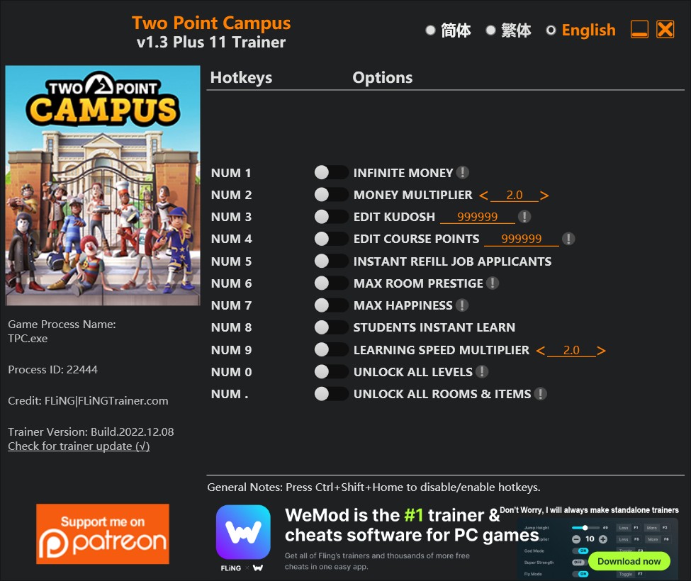 скачать Two Point Campus: +11 трейнер v1.3 {FLiNG}