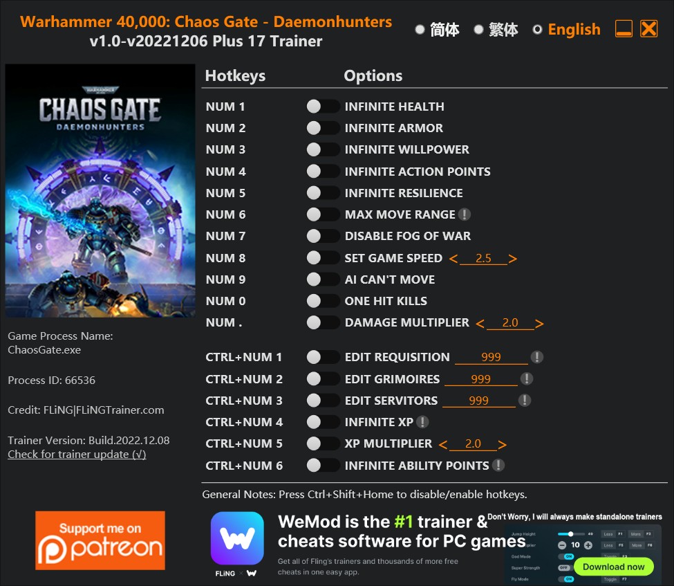 скачать Warhammer 40,000: Chaos Gate – Daemonhunters: +17 трейнер v1.0-v20221206 {FLiNG}
