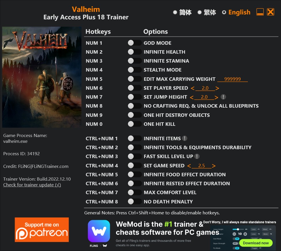 скачать Valheim: +18 трейнер v2022.12.10 {FLiNG}