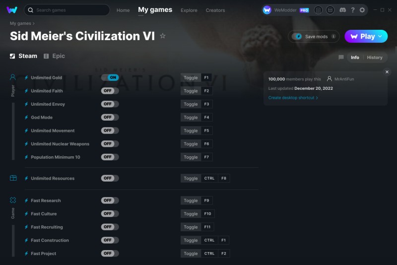 скачать Sid Meier's Civilization 6 +13 трейнер v20.12.2022 {MrAntiFun / WeMod}
