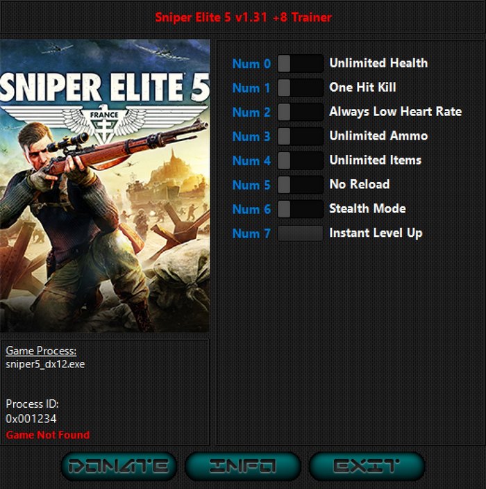 скачать Sniper Elite 5: +8 трейнер v1.54 {iNvIcTUs oRCuS / HoG}