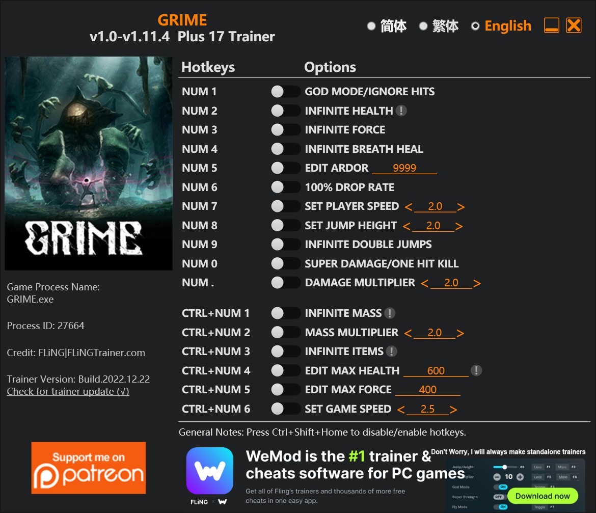 скачать GRIME: +17 трейнер v1.0-v1.11.4 {FLiNG}