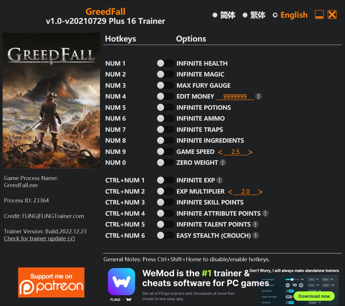 скачать GreedFall: +16 трейнер v1.0-v20210729 {FLiNG}