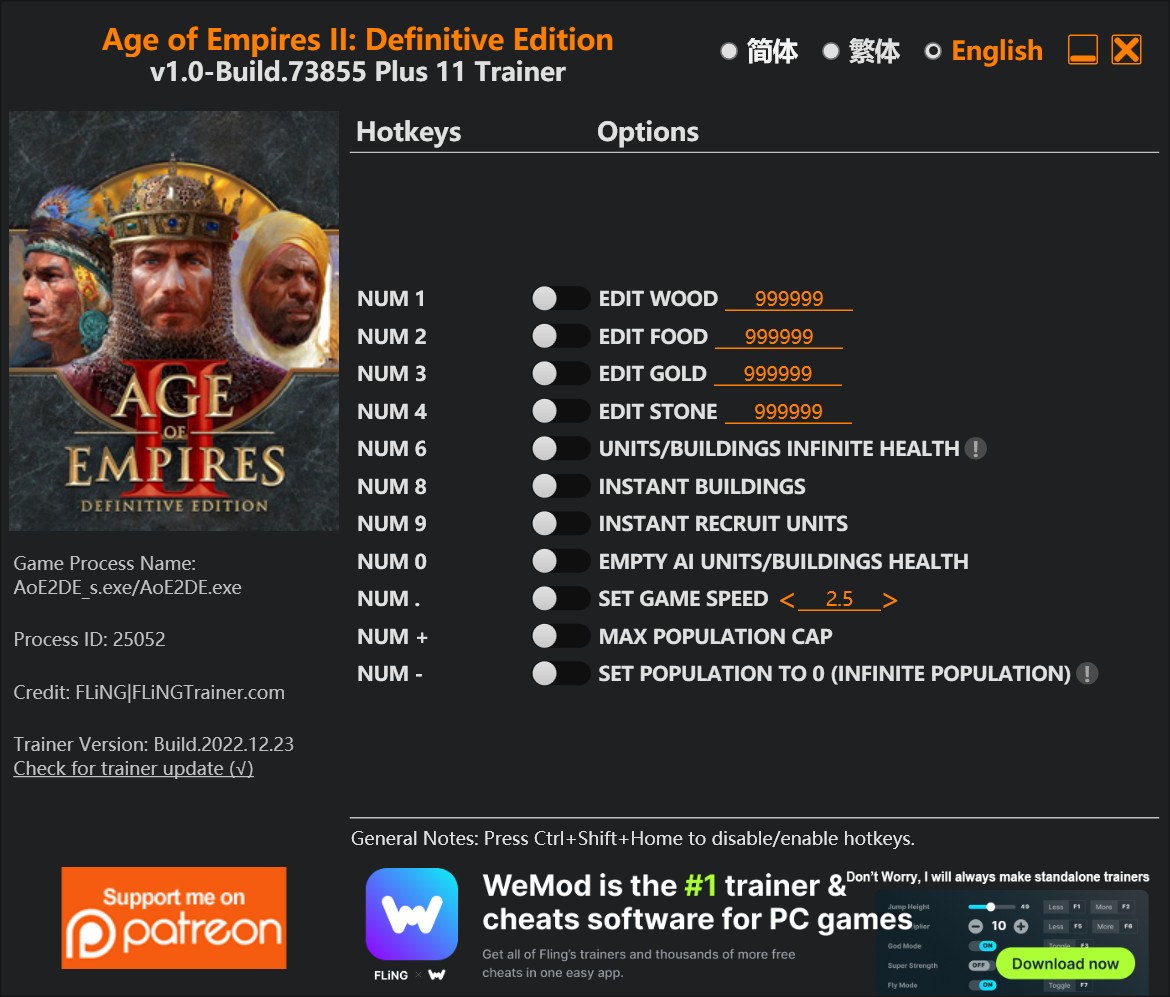 скачать Age of Empires II: Definitive Edition +11 трейнер v1.0-Build.73855 {FLiNG}