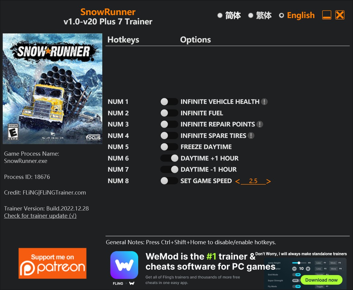 скачать SnowRunner: +9 трейнер v1.0-v20 {FLiNG}