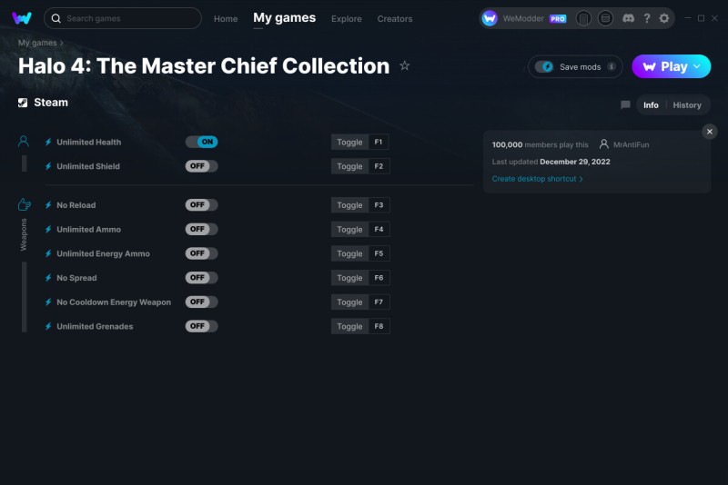 скачать Halo 4: The Master Chief Collection - +8 трейнер v29.12.2022 {MrAntiFun / WeMod}