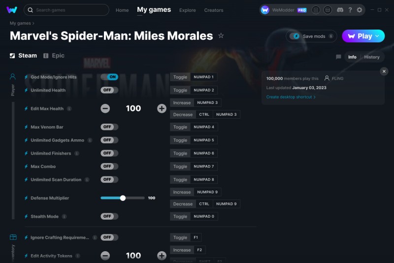 скачать Marvel's Spider-Man: Miles Morales +22 трейнер v03.01.2023 {FLiNG / WeMod}