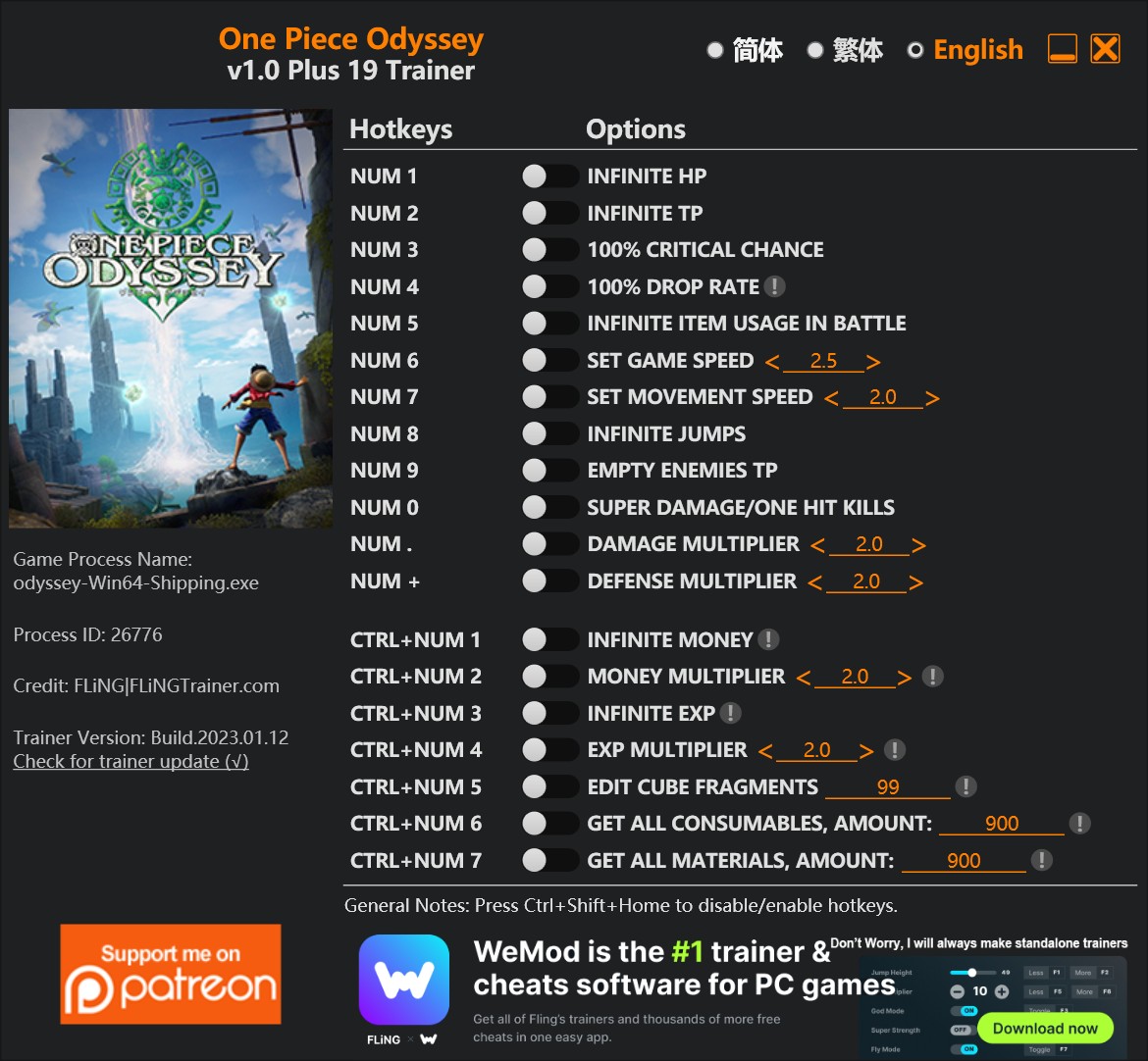 скачать One Piece Odyssey: +19 трейнер v1.0 {FLiNG}
