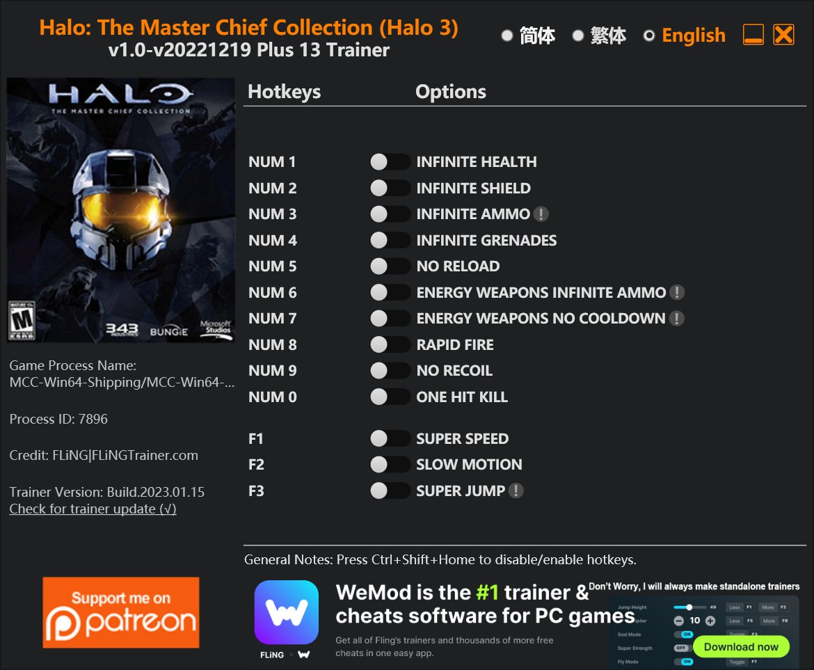 скачать Halo: The Master Chief Collection (Halo 3) +13 трейнер v1.0-v20221219 {FLiNG}