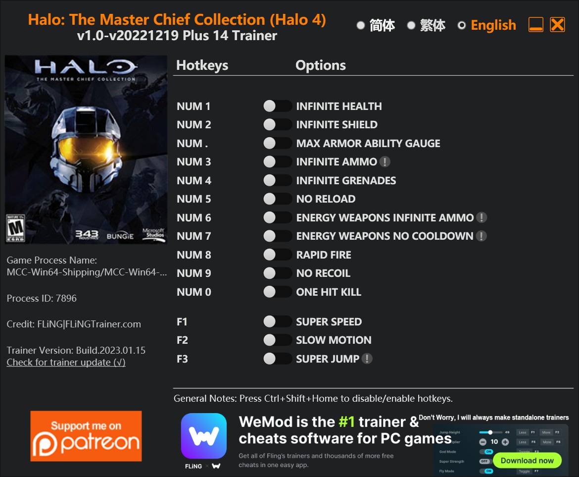 скачать Halo: The Master Chief Collection (Halo 4) +14 трейнер v1.0-v20221219 {FLiNG}