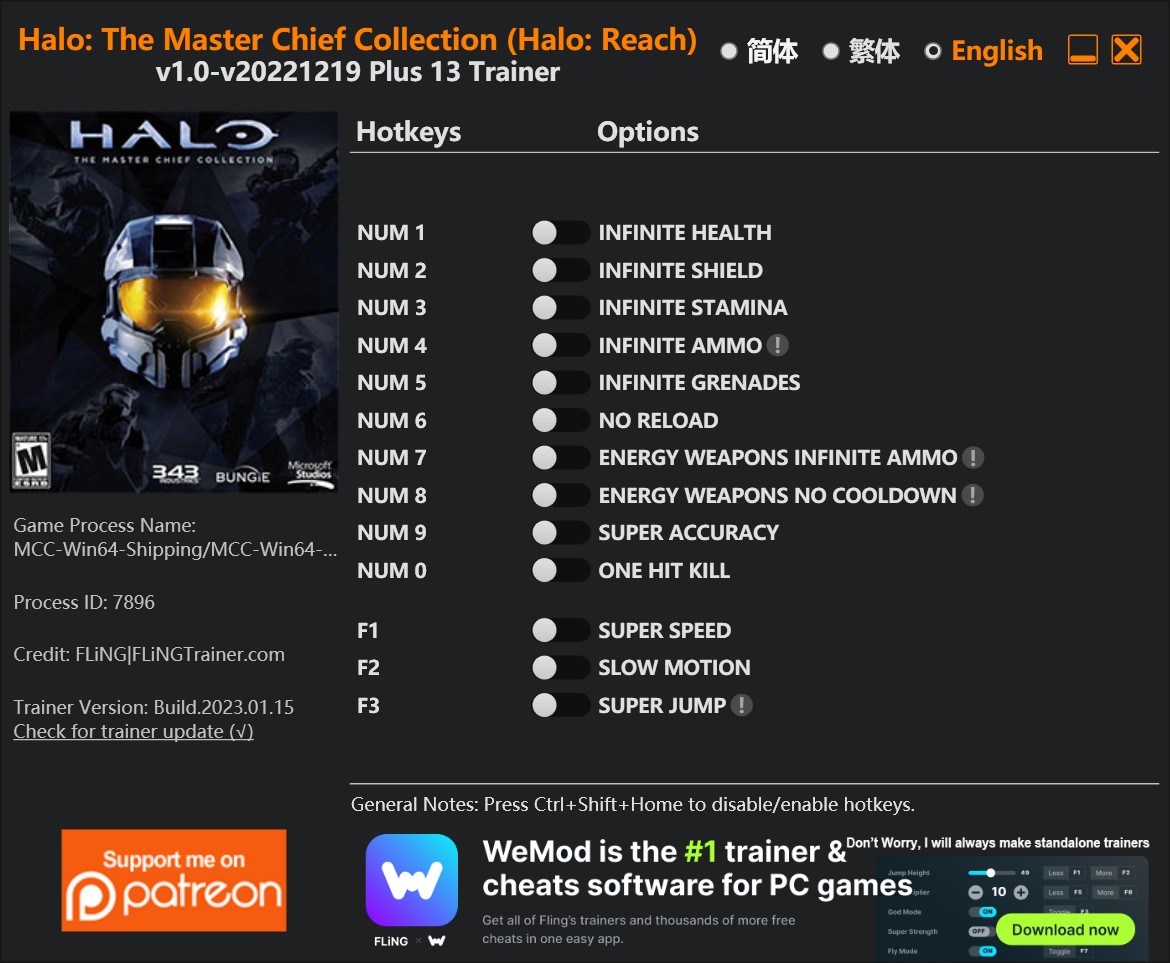 скачать Halo: The Master Chief Collection (Halo: Reach) +13 трейнер v1.0-v20221219 {FLiNG}