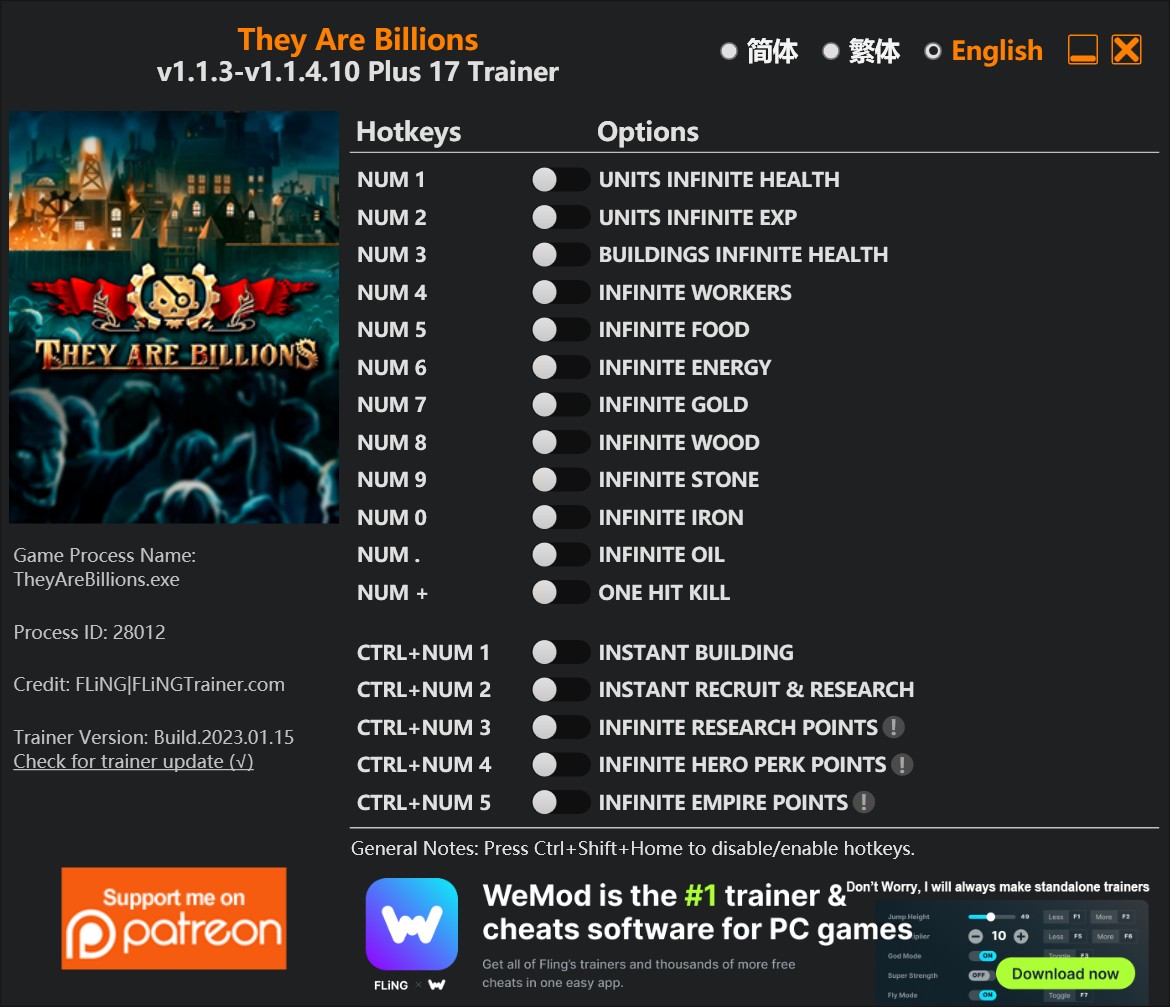 скачать They Are Billions: +17 трейнер v1.1.3-v1.1.4.10 {FLiNG}