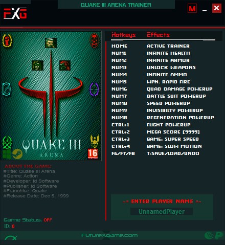 скачать Quake 3 Arena: +15 трейнер v1.0 - 2.x {FutureX}