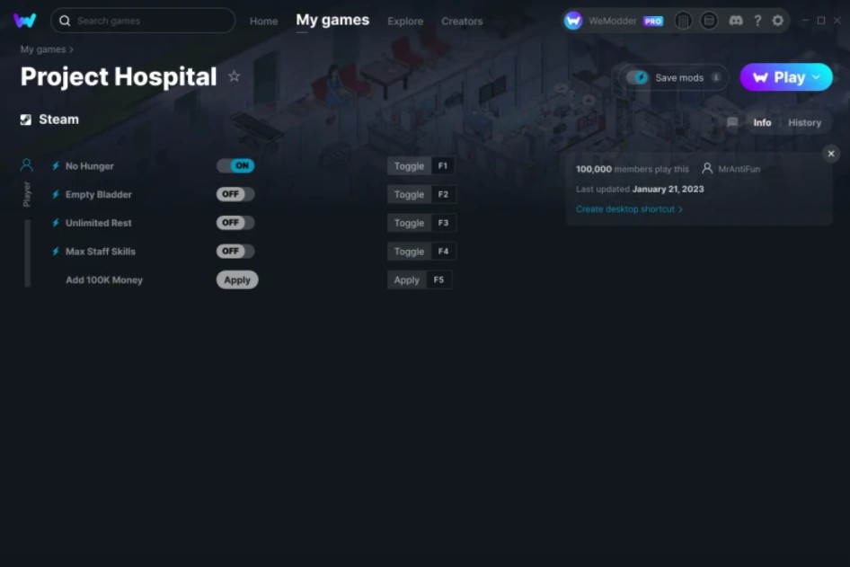 скачать Project Hospital: +5 трейнер v21.01.2023 {MrAntiFun / WeMod}