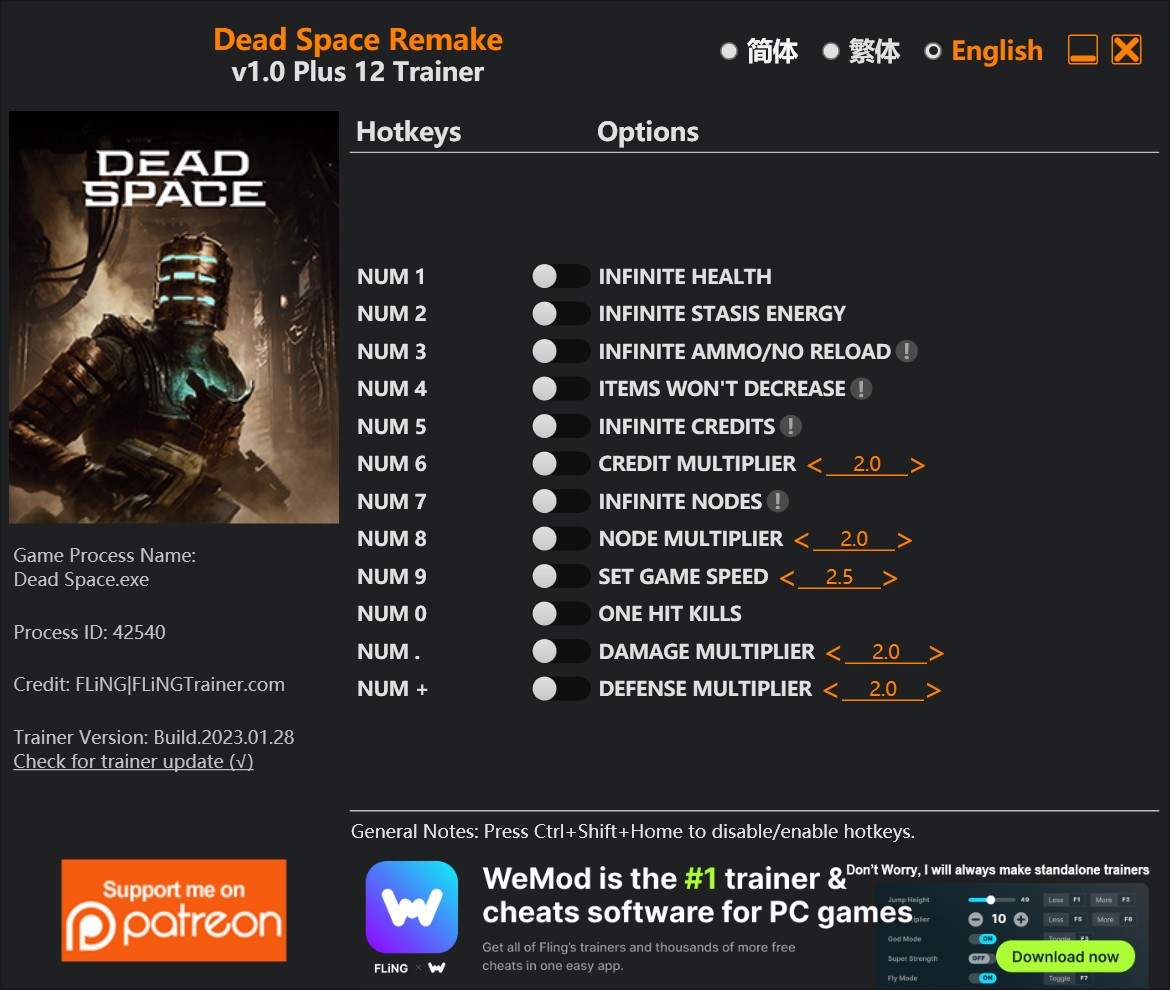 скачать Dead Space Remake: +12 трейнер v1.0 {FLiNG}