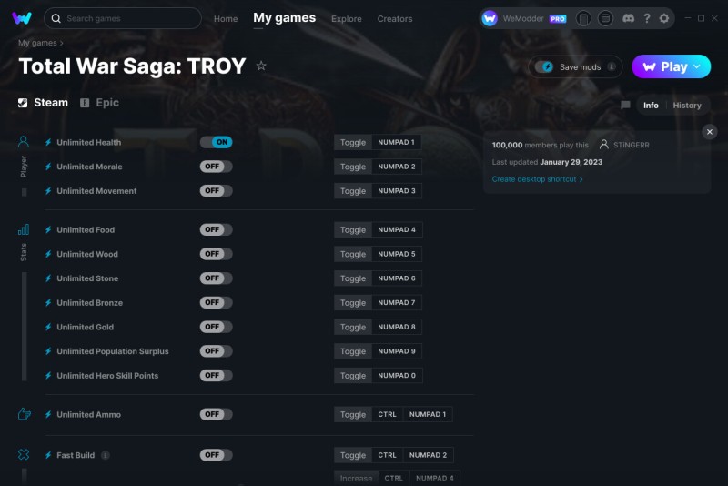 скачать Total War Saga: Troy +13 трейнер v29.01.2023 {STiNGERR / WeMod}