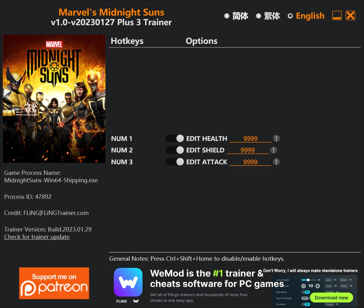 скачать Marvel's Midnight Suns: +3 трейнер v1.0-v20230127 {FLiNG}