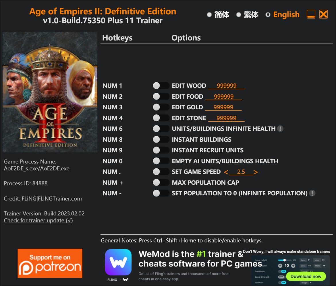 скачать Age of Empires II: Definitive Edition +11 трейнер v1.0-Build.75350 {FLiNG}