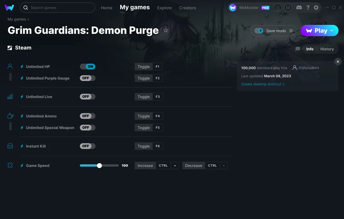 скачать Grim Guardians: Demon Purge +7 трейнер v08.03.2023 {ColonelRVH / WeMod}