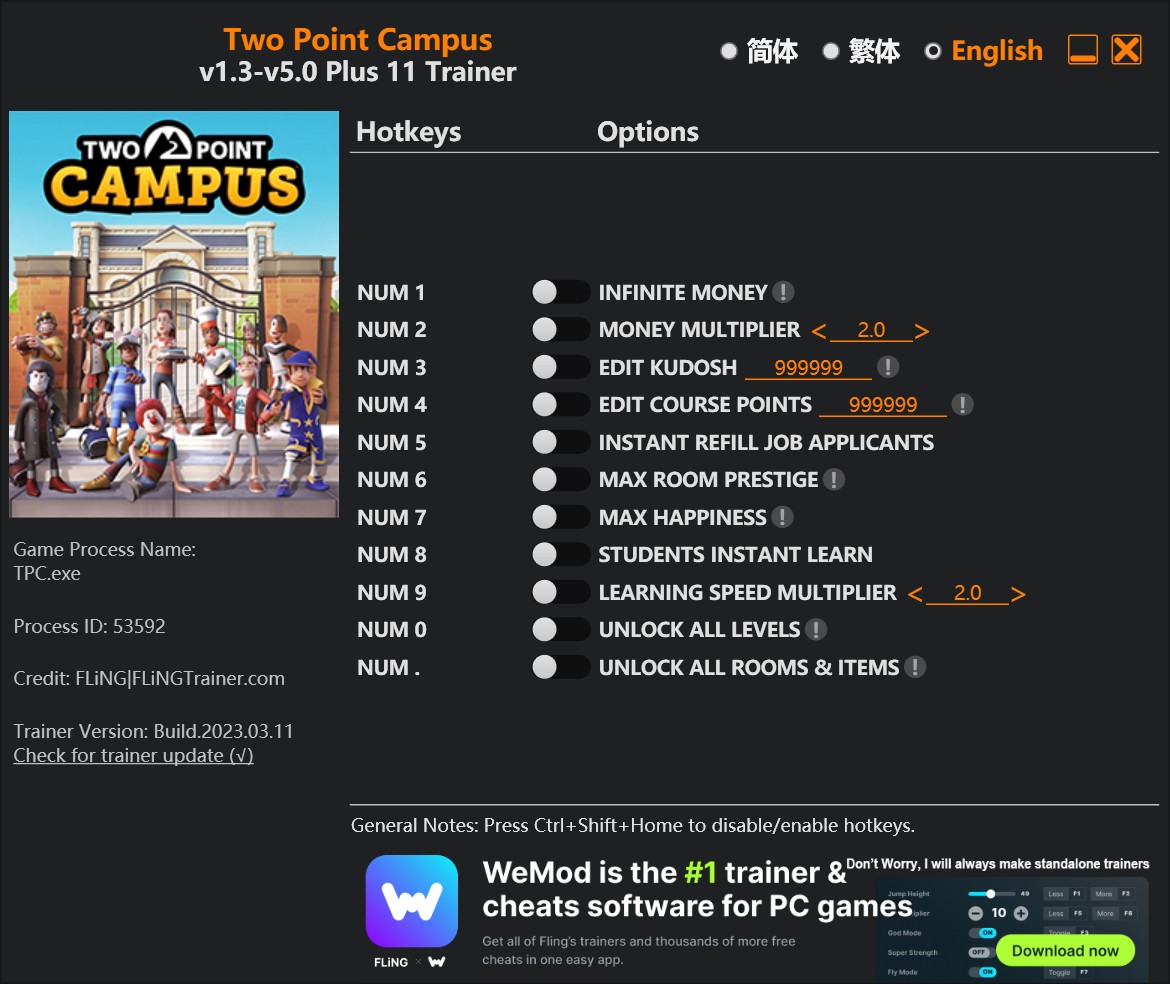 скачать Two Point Campus: +11 трейнер v1.3-v5.0 {FLiNG}