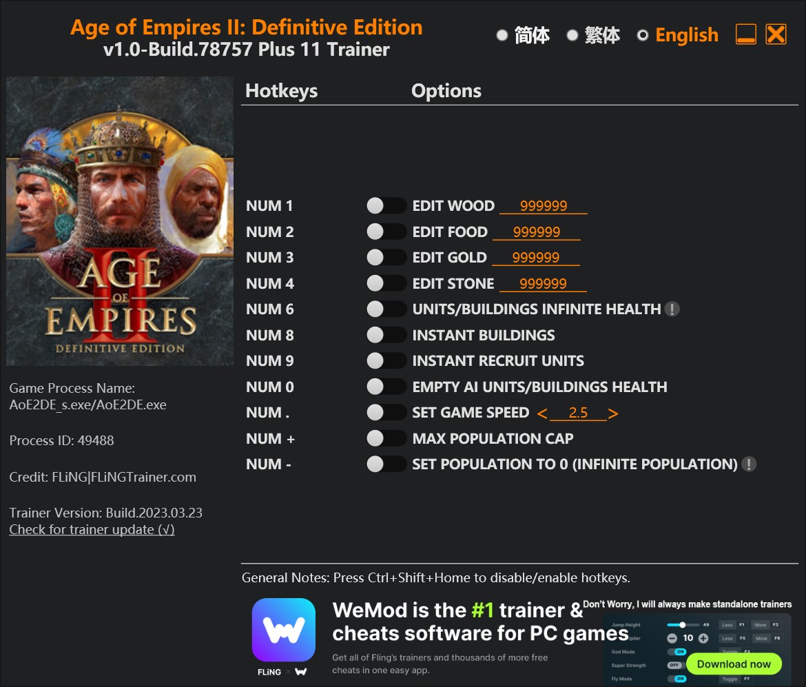 скачать Age of Empires II: Definitive Edition +11 трейнер v1.0-Build.78757 {FLiNG}