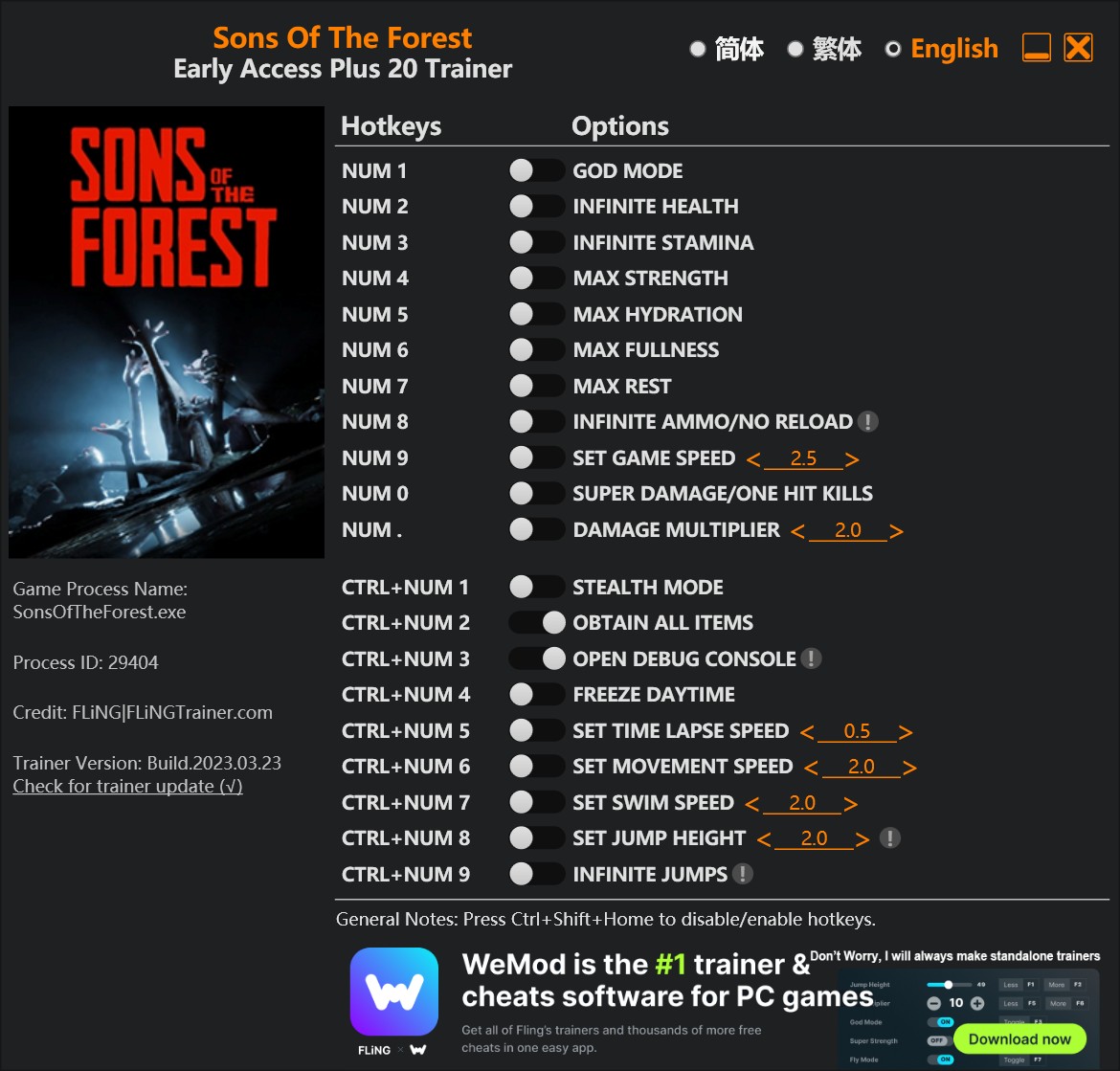 скачать Sons of the Forest: +20 трейнер EA: 24.03.2023 {FLiNG}