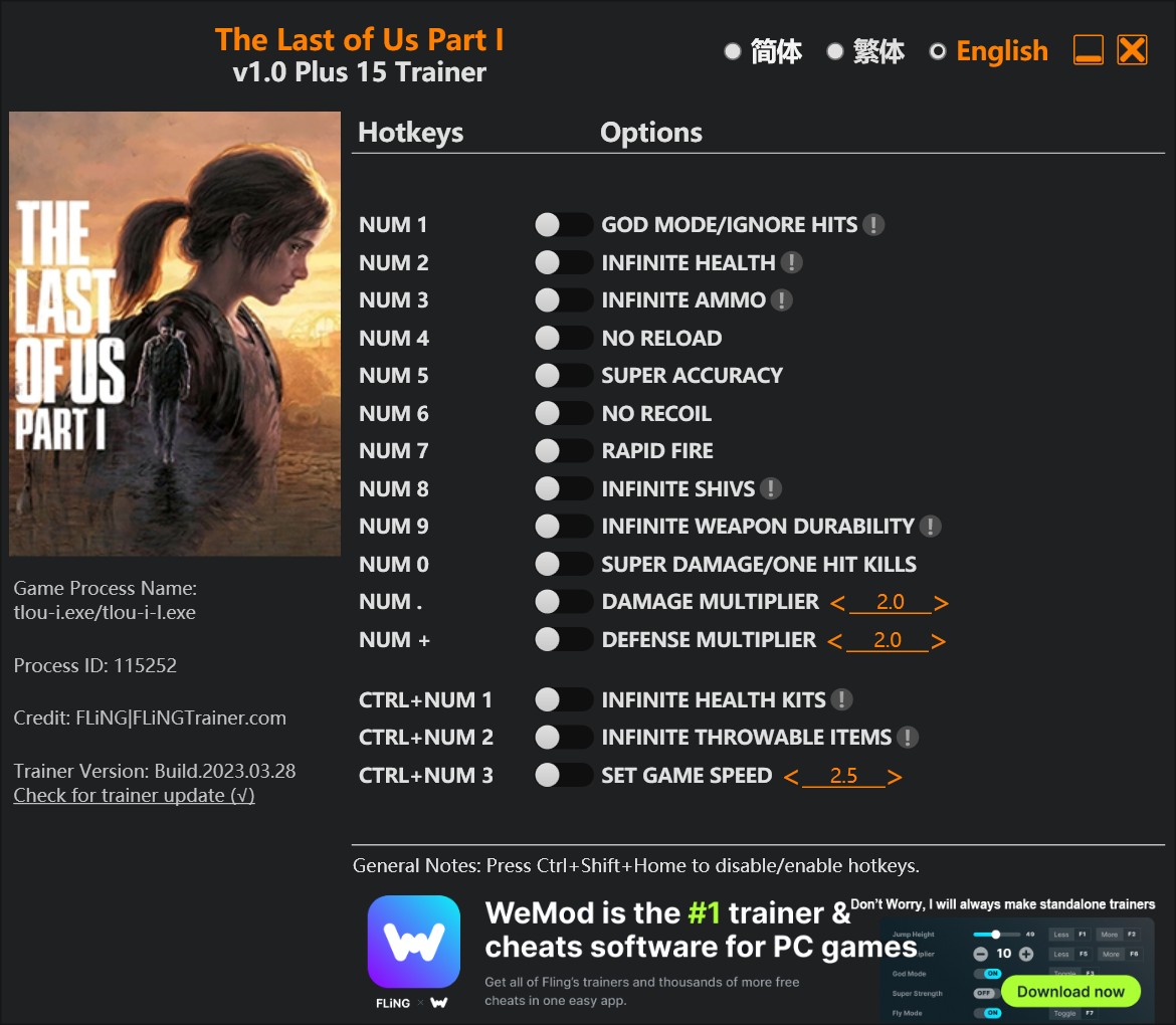 скачать The Last of Us: Part 1 +15 трейнер v1.0 {FLiNG}
