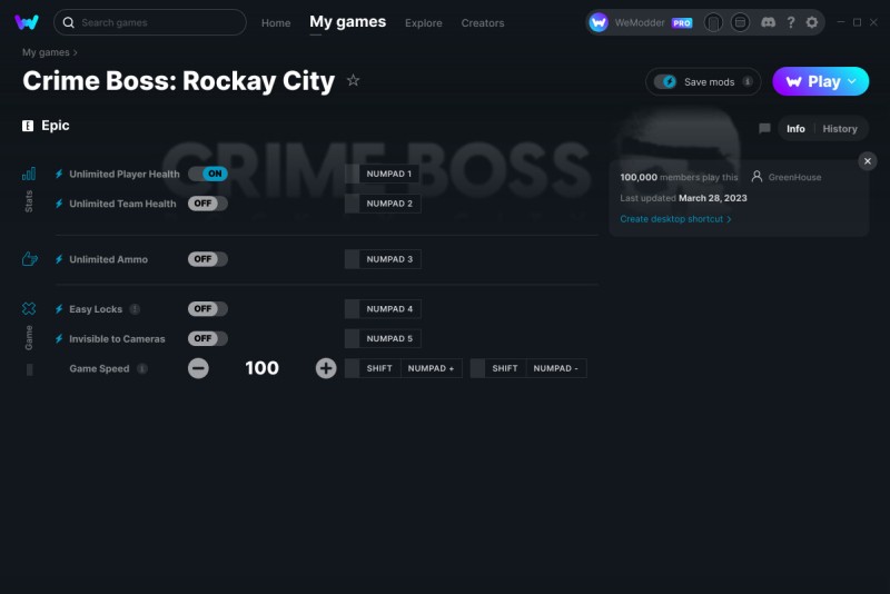скачать Crime Boss: Rockay City +6 трейнер v28.03.2023 {GreenHouse / WeMod}