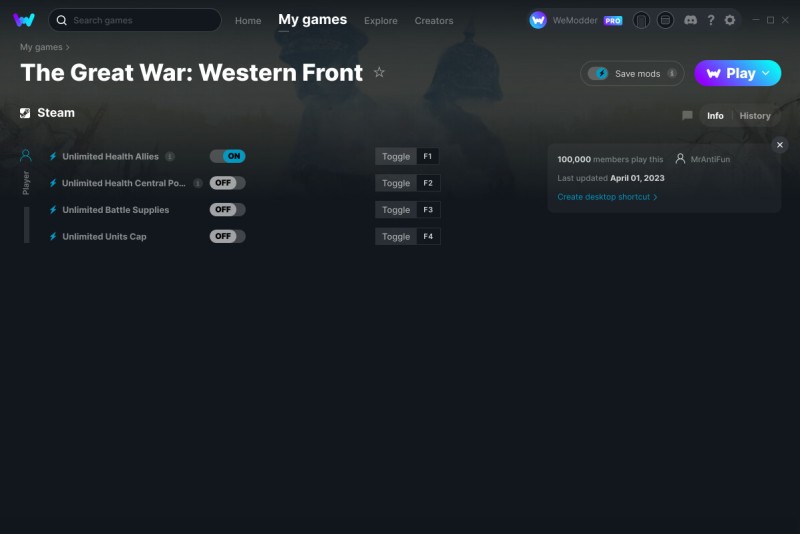 скачать The Great War: Western Front +4 трейнер v01.04.2023 {MrAntiFun / WeMod}