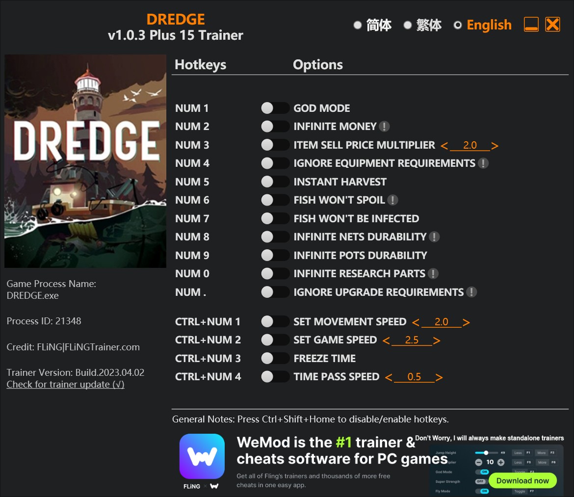 скачать DREDGE: +15 трейнер v1.0.3 {FLiNG}