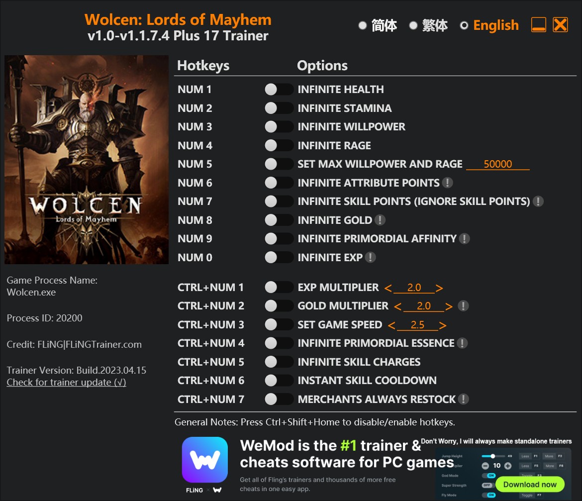 скачать Wolcen: Lords of Mayhem +17 трейнер v1.0-v1.1.7.4 {FLiNG}