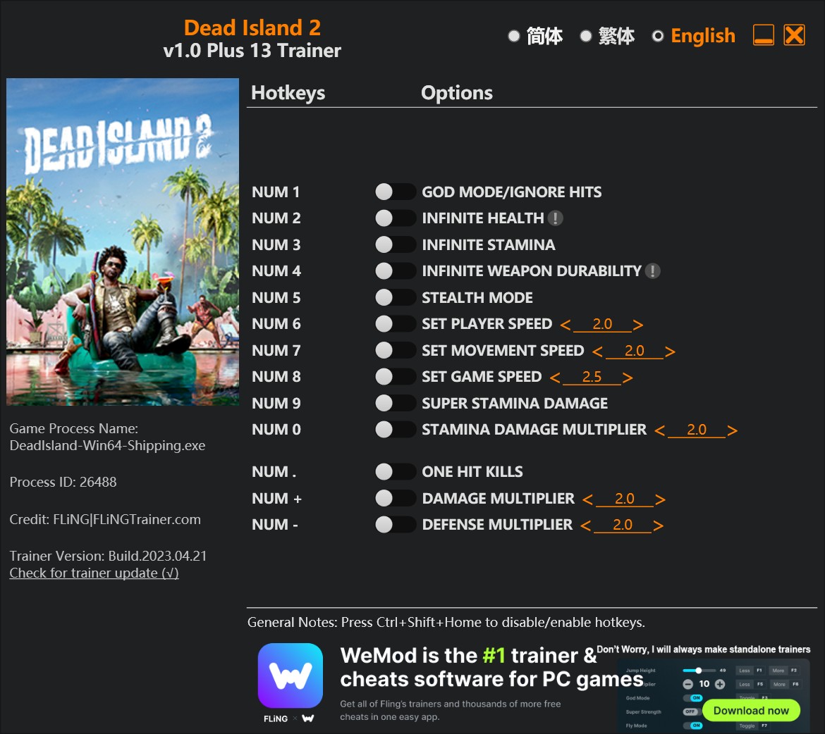 скачать Dead Island 2: +13 трейнер v1.0 {FLiNG}