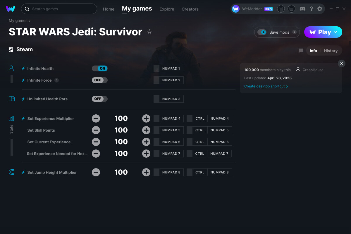 скачать STAR WARS Jedi: Survivor +8 трейнер v28.04.2023 {GreenHouse / WeMod}