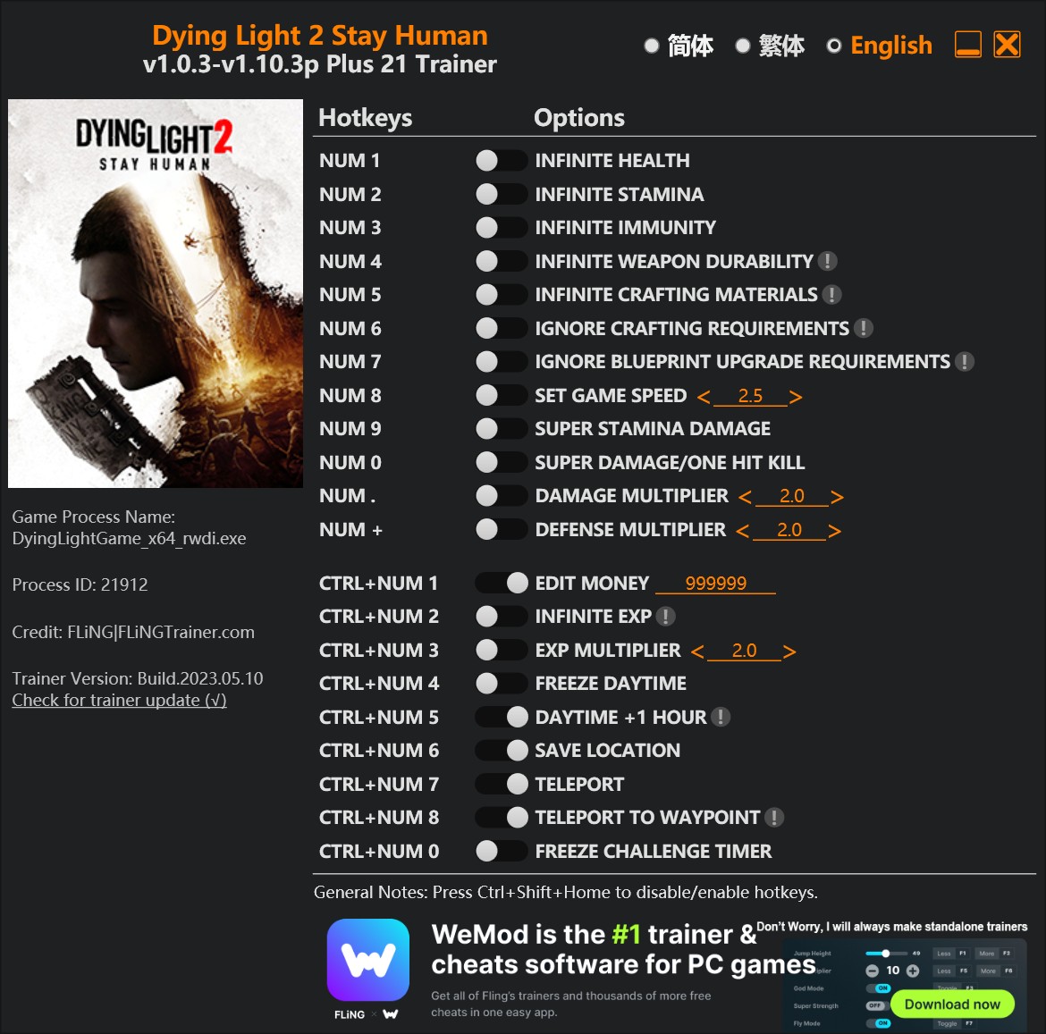скачать Dying Light 2 Stay Human: +21 трейнер v1.0.3-v1.10.3p {FLiNG}