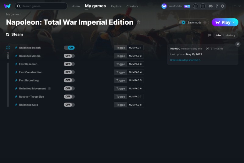скачать Total War: NAPOLEON - Imperial Edition +8 трейнер v10.05.2023 {STiNGERR / WeMod}