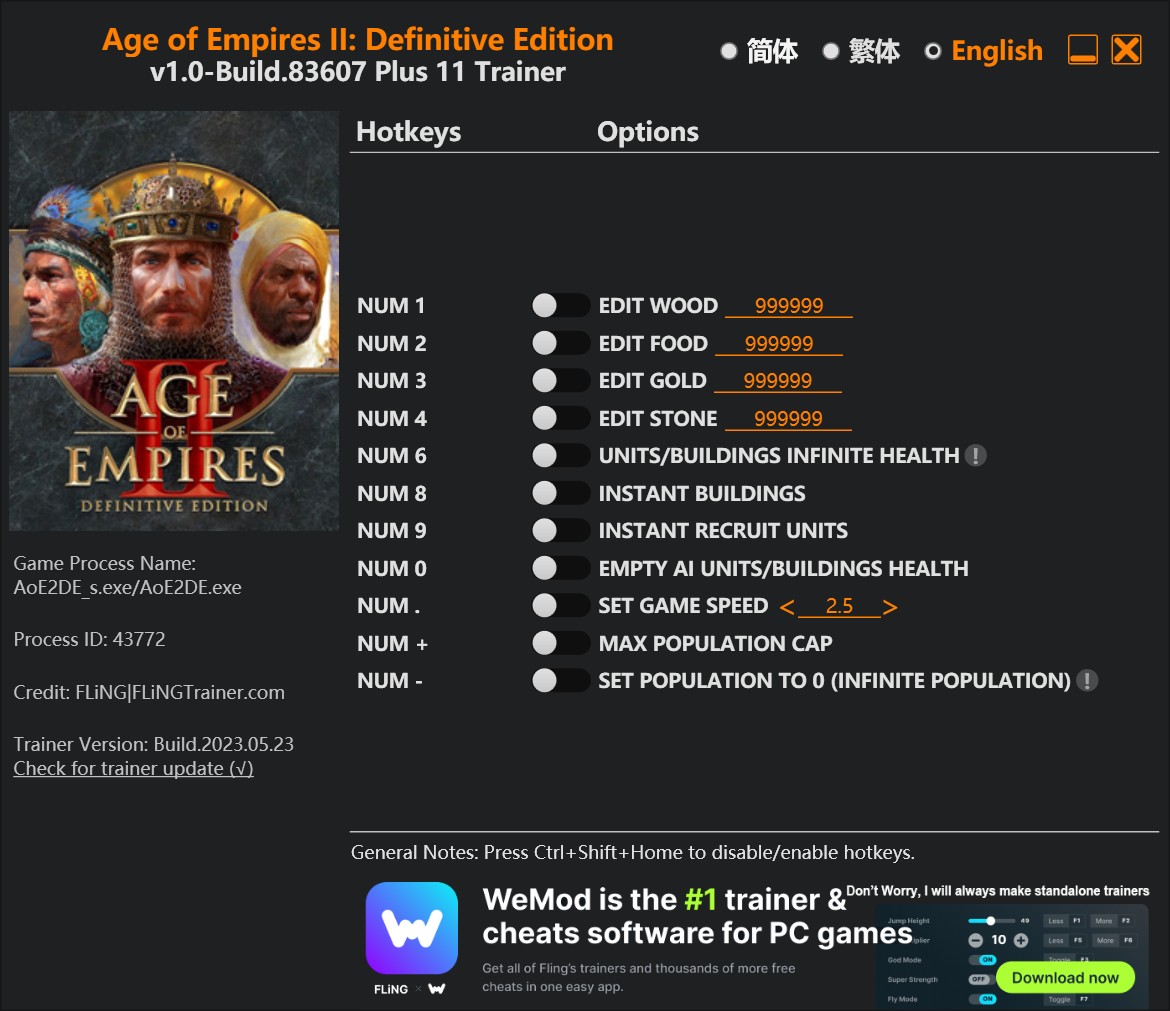 скачать Age of Empires II: Definitive Edition +11 трейнер v1.0-Build.83607 {FLiNG}