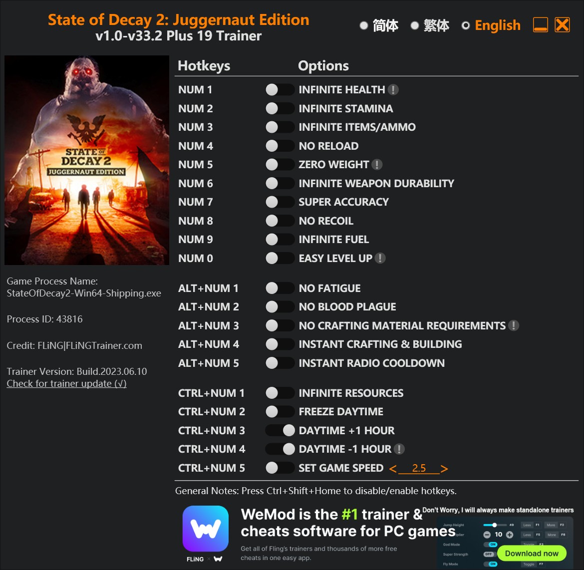 скачать State of Decay 2: Juggernaut Edition +19 трейнер v1.0-v33.2 {FLiNG}