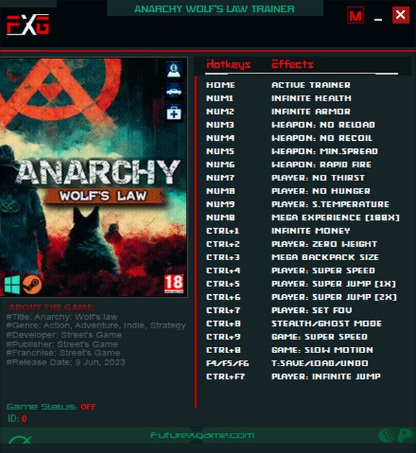 скачать Anarchy: Wolf's law +22 трейнер v09.06.2023 {FutureX}