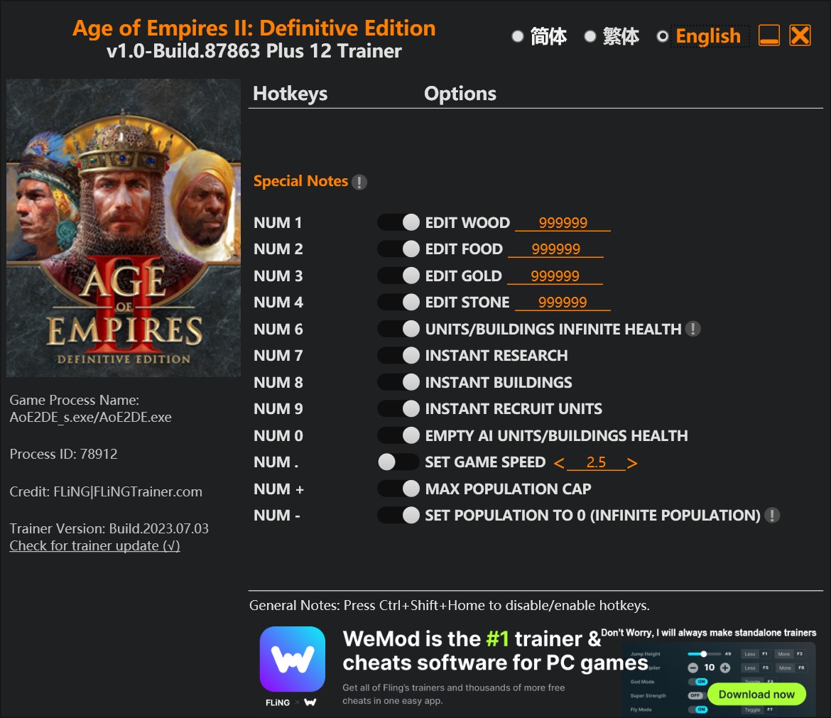 скачать Age of Empires II: Definitive Edition +11 трейнер v1.0-Build.87863 {FLiNG}
