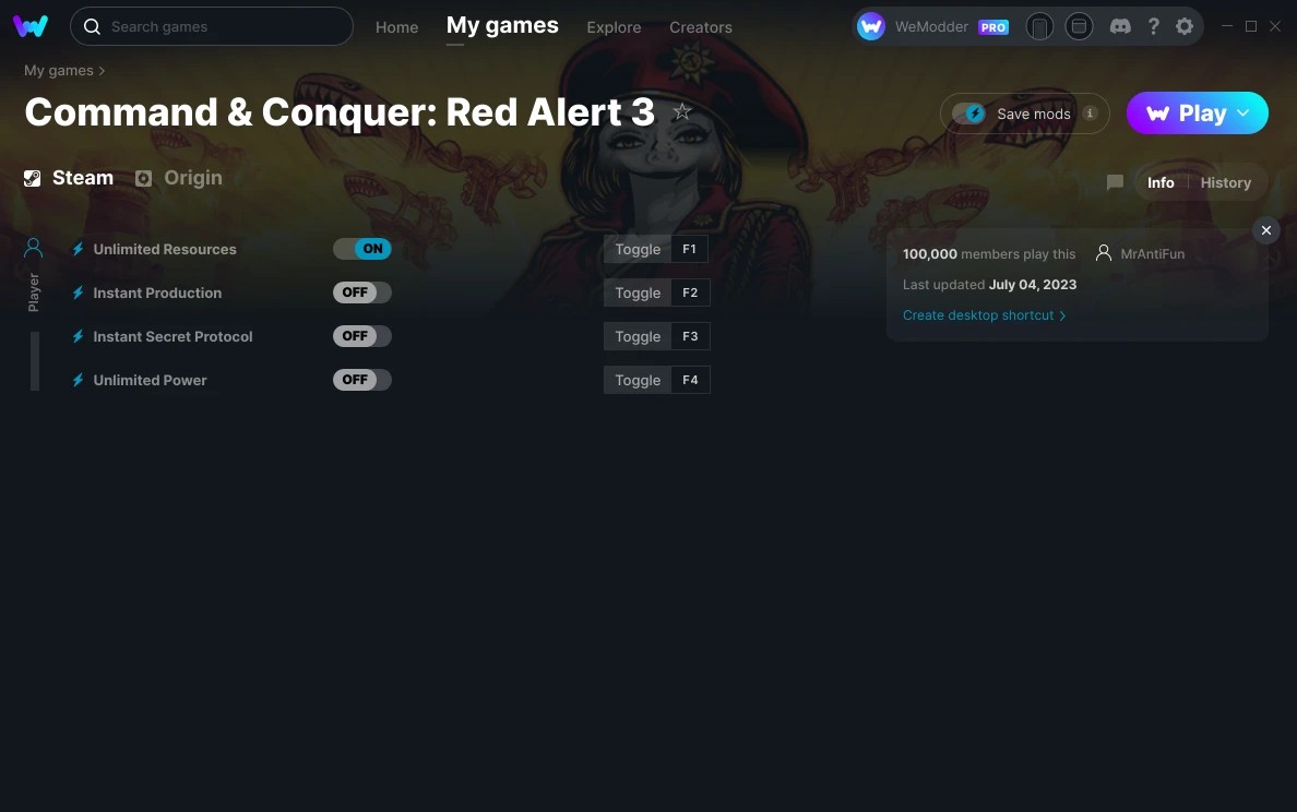 скачать Command & Conquer: Red Alert 3 +4 трейнер v04.07.2023 {MrAntiFun / WeMod}