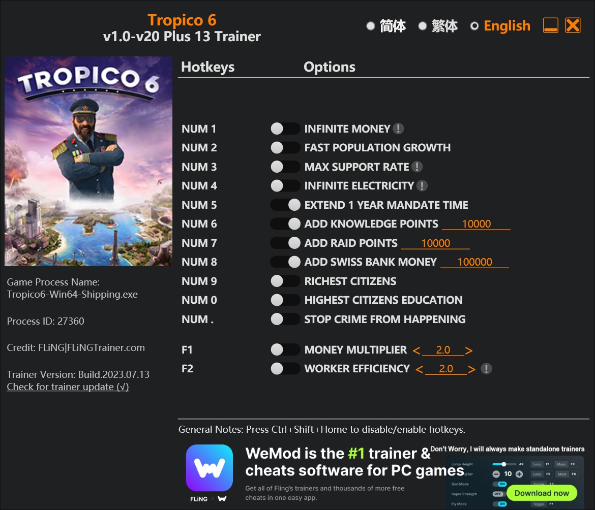 скачать Tropico 6: +13 трейнер v1.0-v20 {FLiNG}