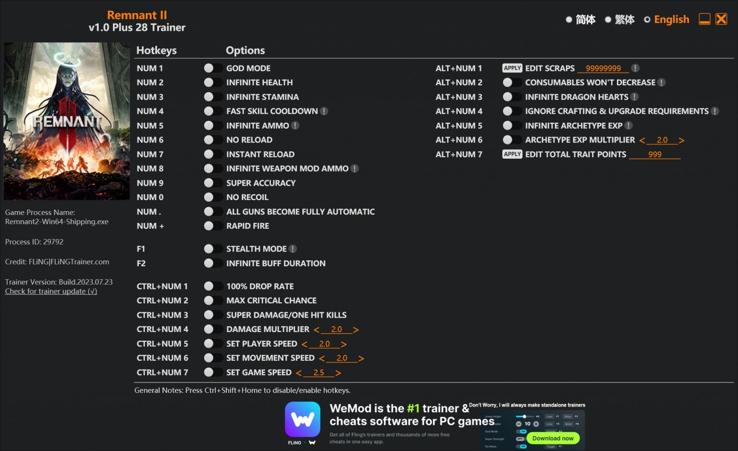 скачать Remnant 2: +28 трейнер v1.0 {FLiNG}