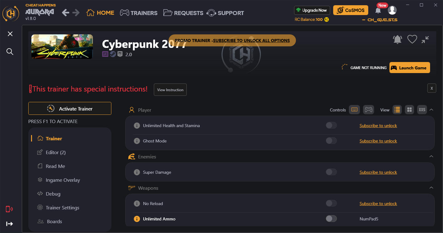 скачать Cyberpunk 2077: +8 трейнер {CheatHappens.com}