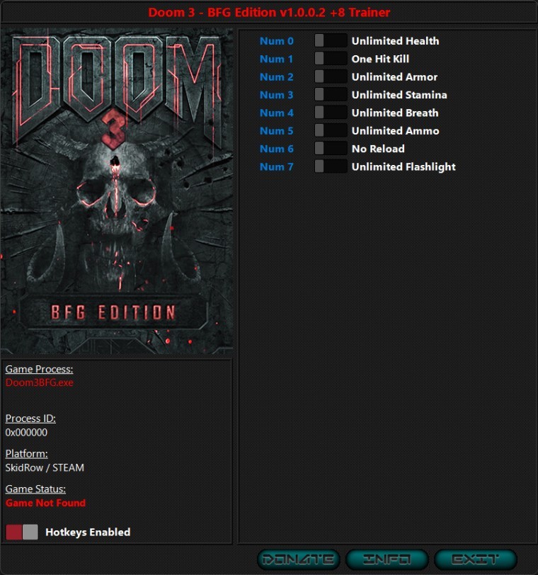 скачать Doom 3 BFG Edition: +8 трейнер v1.0.0.2 {iNvIcTUs oRCuS / HoG}